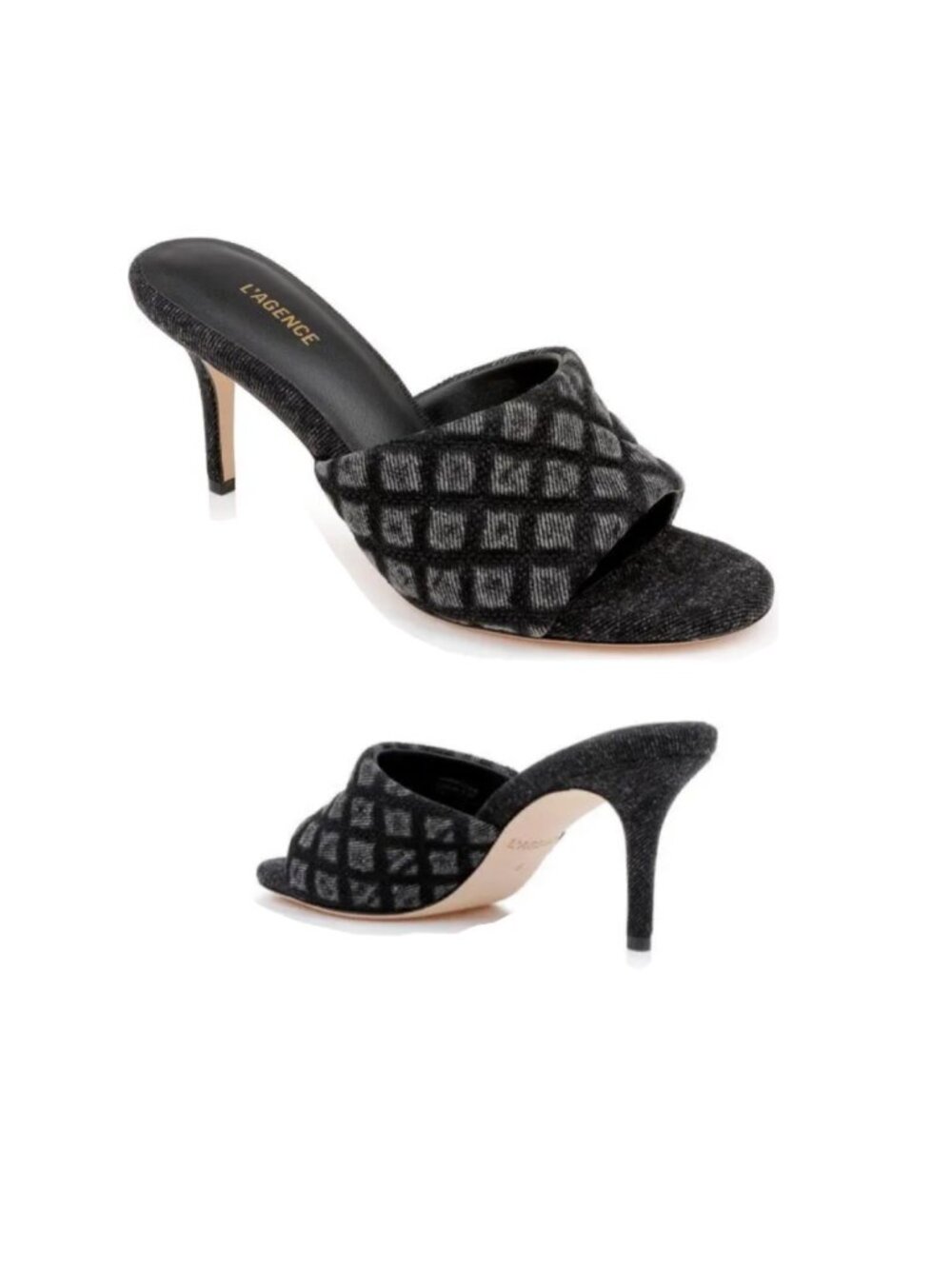 L'AGENCE Denise Slide Heels Black Quilted Denim Heels Size 9